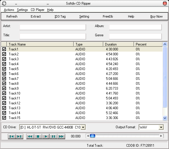 Screenshot of Softdiv CD Ripper 3.0