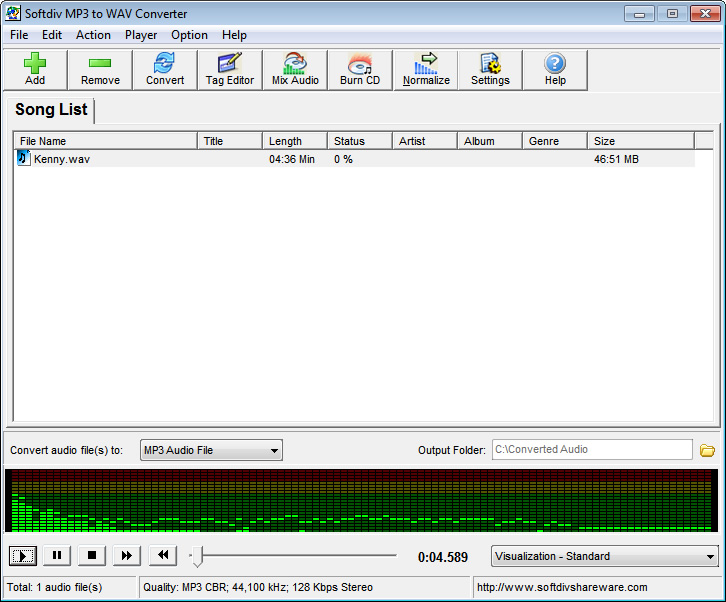 Screenshot of Softdiv MP3 to WAV Converter