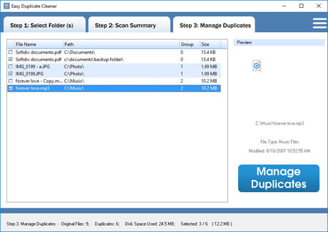 manage duplicate files