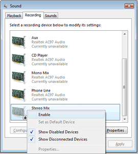 Enabled Stereo Mix
