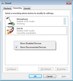 Show disabled recording devices
