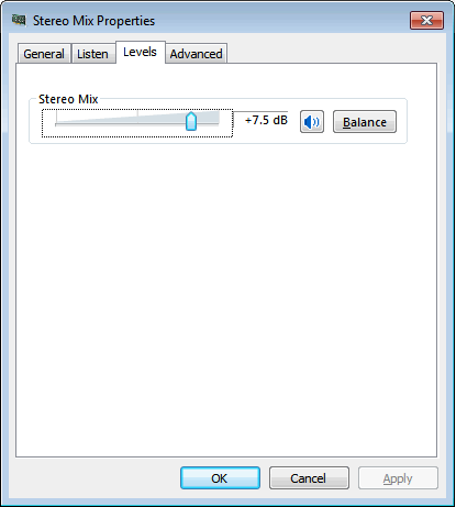 Stereo Mix Recording Volume Level